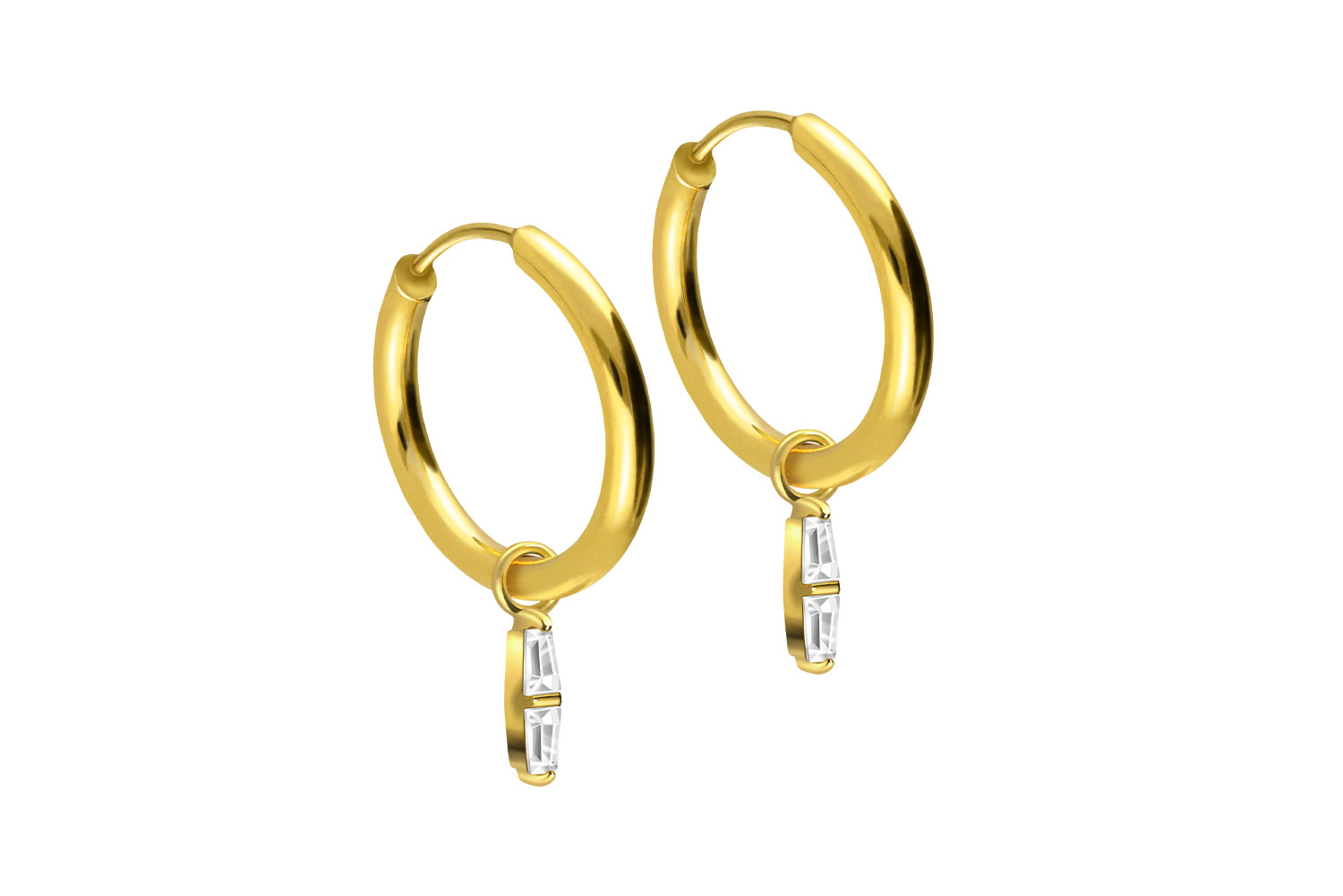 Chirurgenstahl Ohrclicker Creolen 2 EINGEFASSTE KRISTALLRECHTECKE von Piercingline